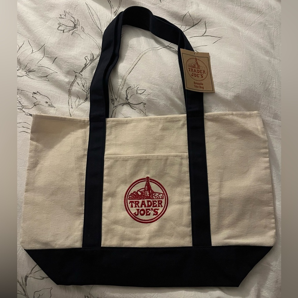 Trader Joe's Canvas Tote Bag - Natural with Black Trim